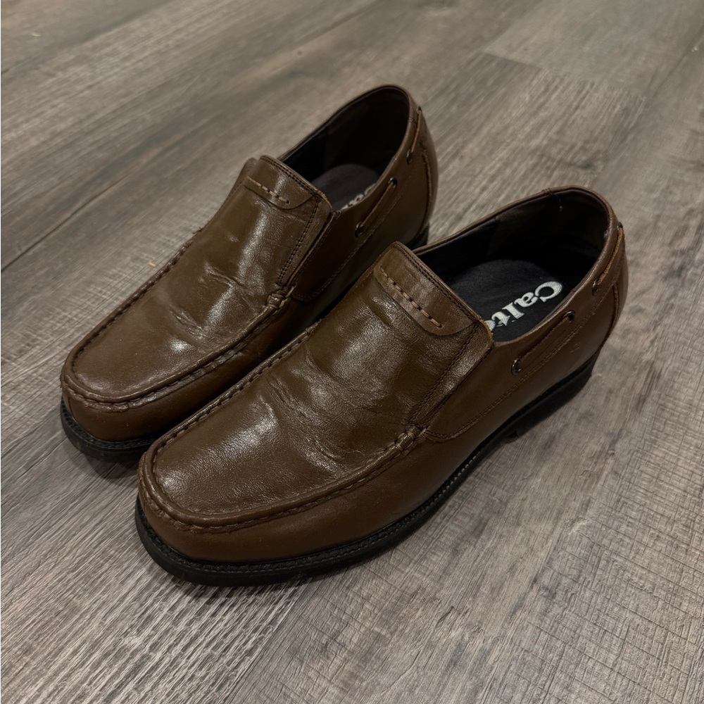Brown Slip-On Height Increasing Loafers with Moccasin Stitching